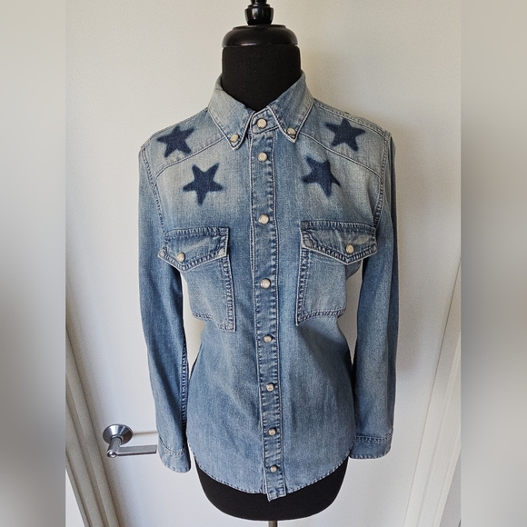 $1,130 GIVENCHY Stars Denim Button-Up 42 (IT) 8 (US) Medium - Picture 7 of 12